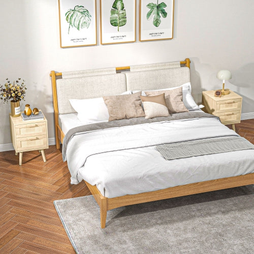 Nightstand, Side End Table with 2 Rattan Drawers, for Bedroom, NaturalAR Dynamic CaTransform your bedroom into a stylish sanctuary with these chic bed side tables from HOMCOM. Its impressive rattan structure gives it a natural bohemian design. WithNighstandNightstand Side End TableAR Dynamic Ca