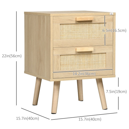 Nightstand, Side End Table with 2 Rattan Drawers, for Bedroom, NaturalAR Dynamic CaTransform your bedroom into a stylish sanctuary with these chic bed side tables from HOMCOM. Its impressive rattan structure gives it a natural bohemian design. WithNighstandNightstand Side End TableAR Dynamic Ca