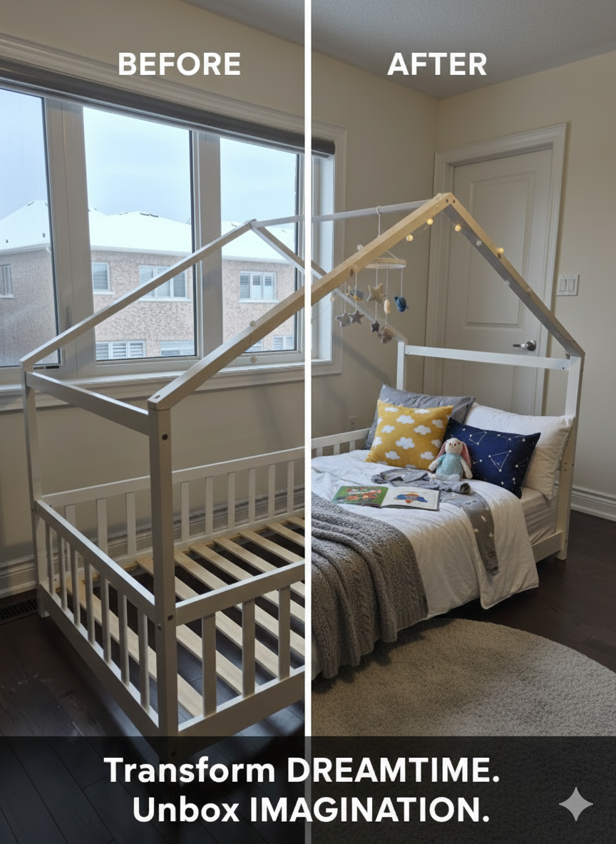 Luna House Montessori Floor Bed – White Wood Frame