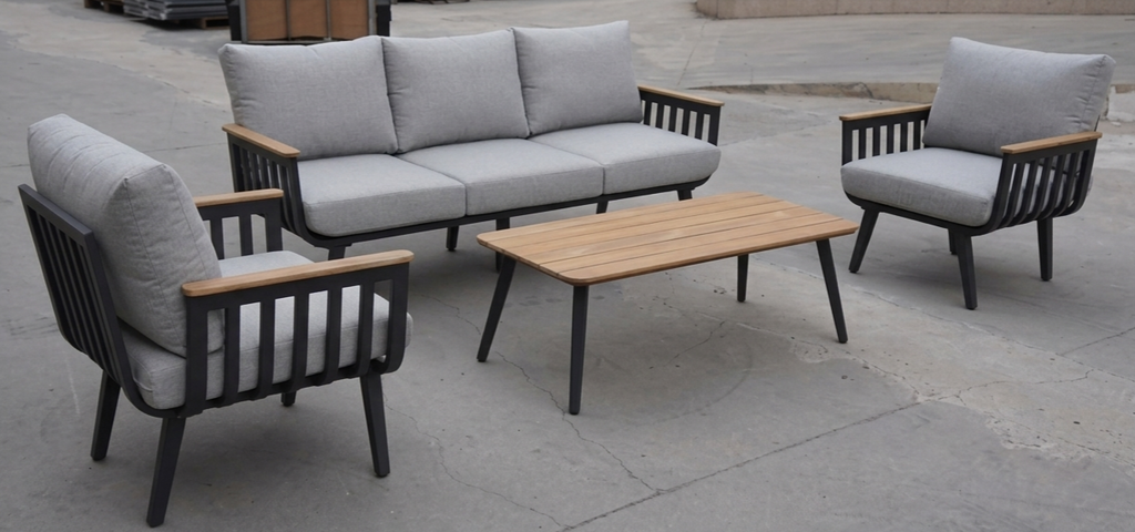 SKJEBNA Modern 5-Seater Aluminum Patio Set with Polywood Coffee Table