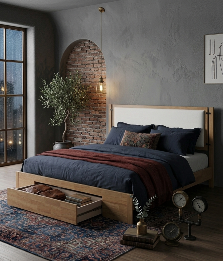 Haven Storage Bed – Beige Chenille
