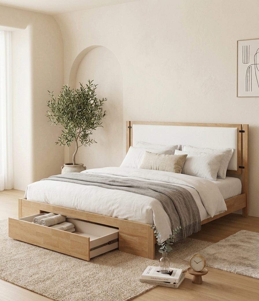 Haven Storage Bed – Beige Chenille