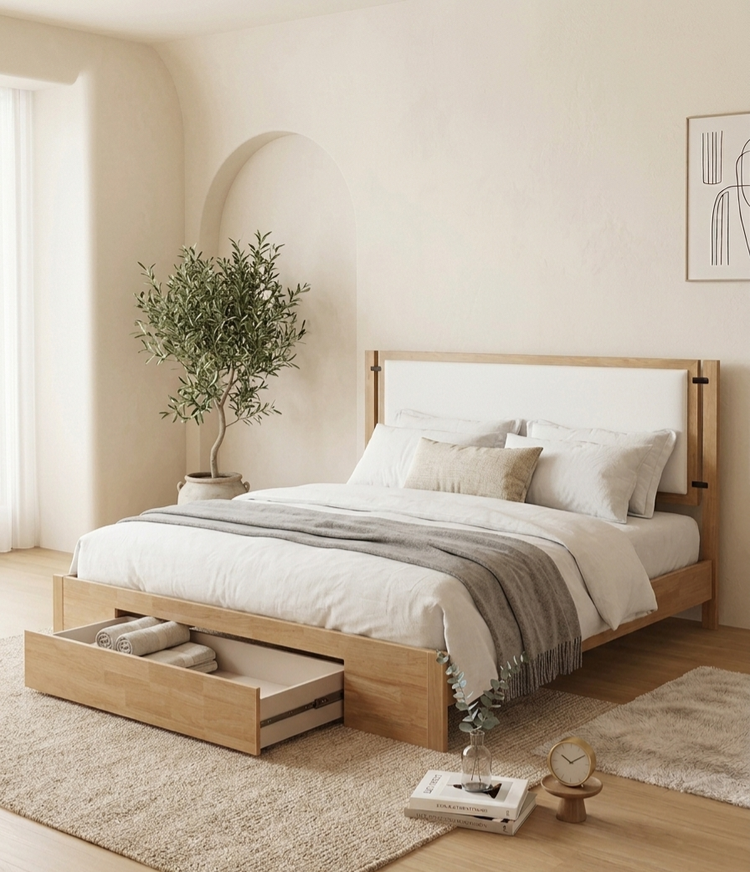 Haven Storage Bed – Beige Chenille