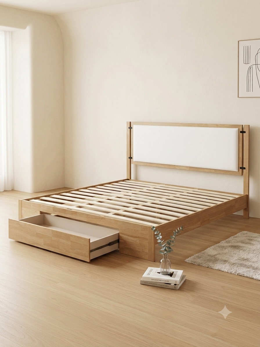 Haven Storage Bed – Beige Chenille