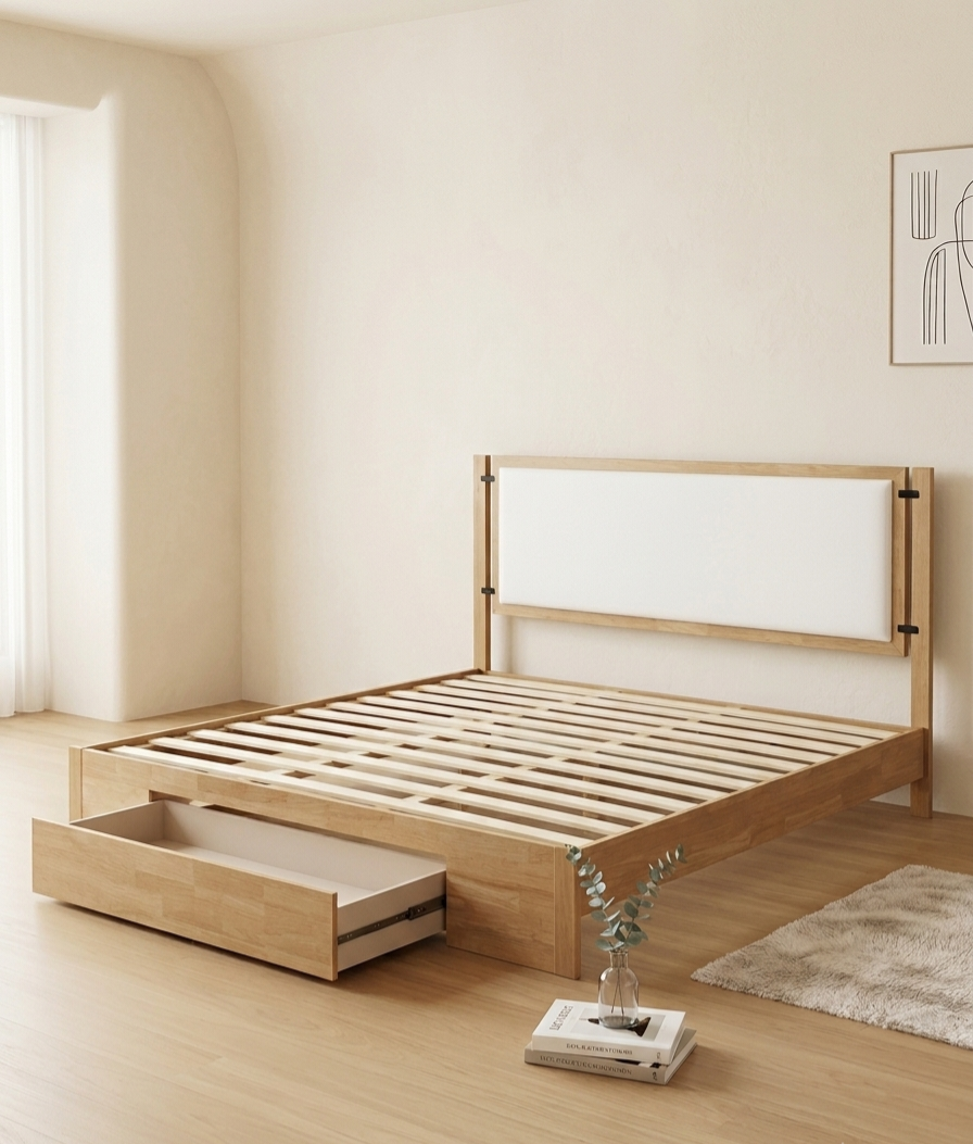 Haven Storage Bed – Beige Chenille