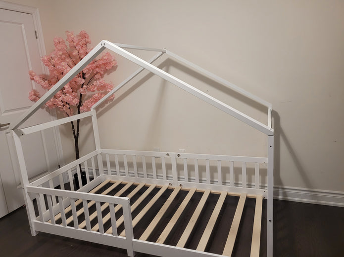 Luna House Montessori Floor Bed – White Wood Frame