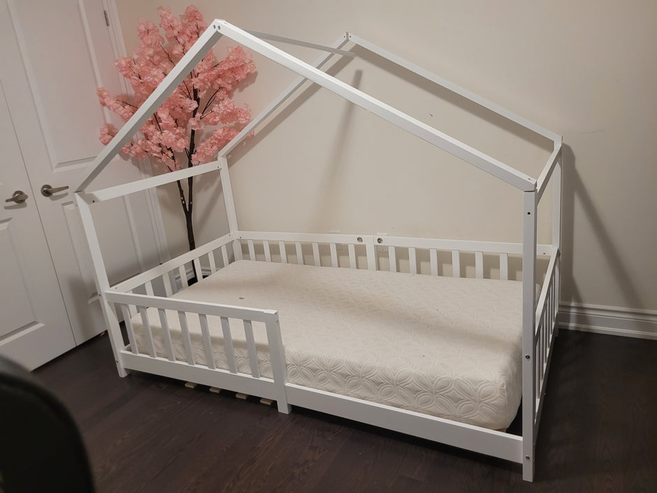 Luna House Montessori Floor Bed – White Wood Frame