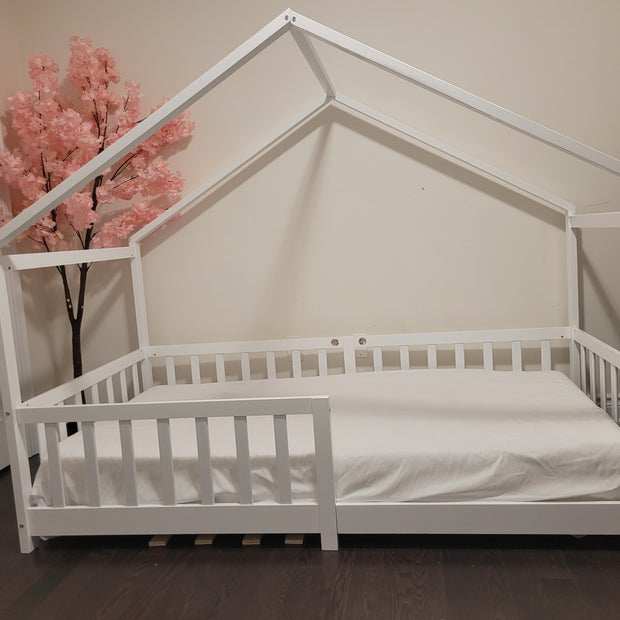 Luna House Montessori Floor Bed – White Wood Frame