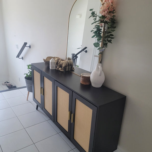 Accent Rattan Sideboard Buffet Cabinet with 4 Rattan Doors.AR Dynamic CaThe Handcrafted from natural rattan give an elegant modern look.
It has noiseless closure with cushioning design for added comfort.
This is made of premium particlebLiving RoomAccent Rattan Sideboard Buffet CabinetAR Dynamic Ca