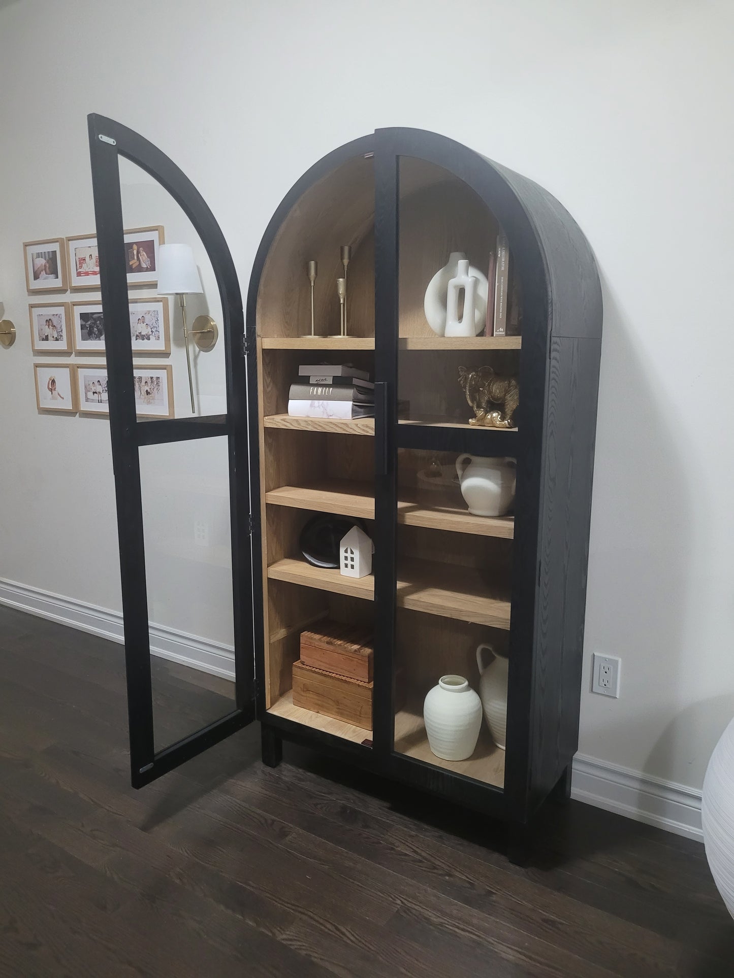 Solid Wood Frame Arc Cabinet, Black Finish