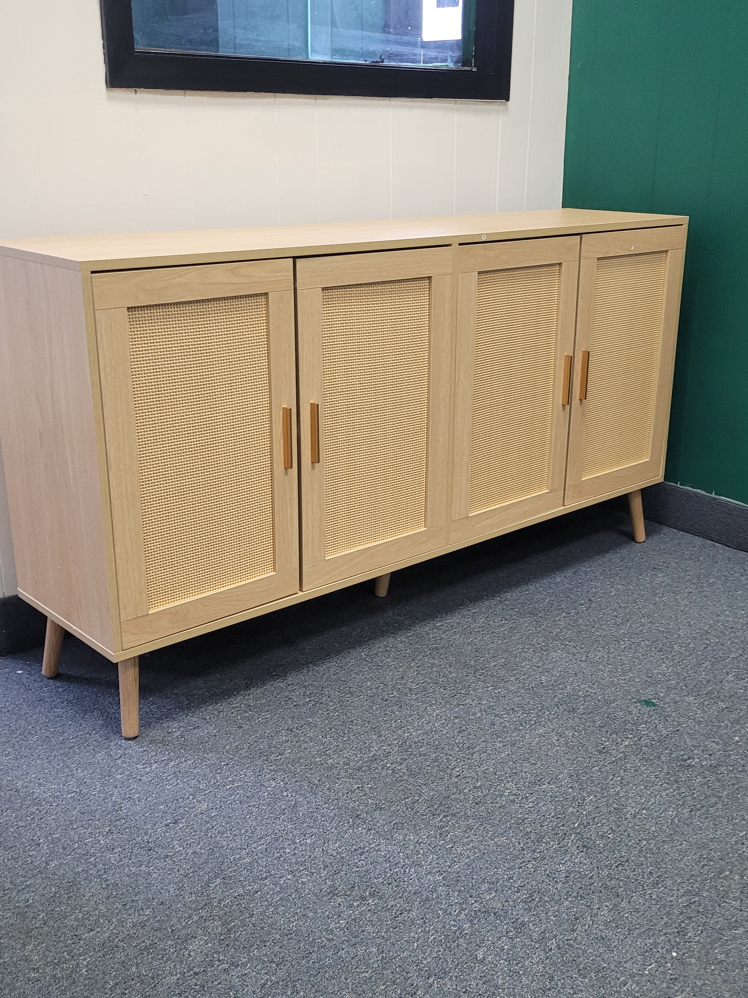 Accent Rattan Sideboard Buffet Cabinet with 4 Rattan Doors.
