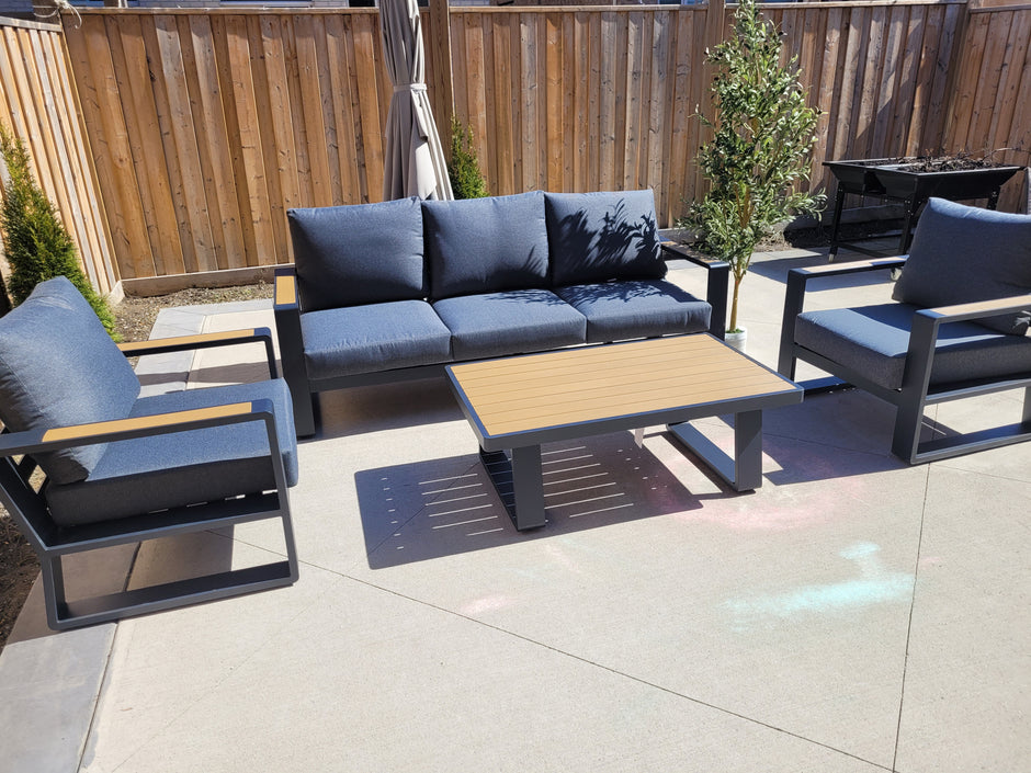 KJARLIGHET  Modern 5-Seater Aluminum Patio Set with Polywood Coffee Table