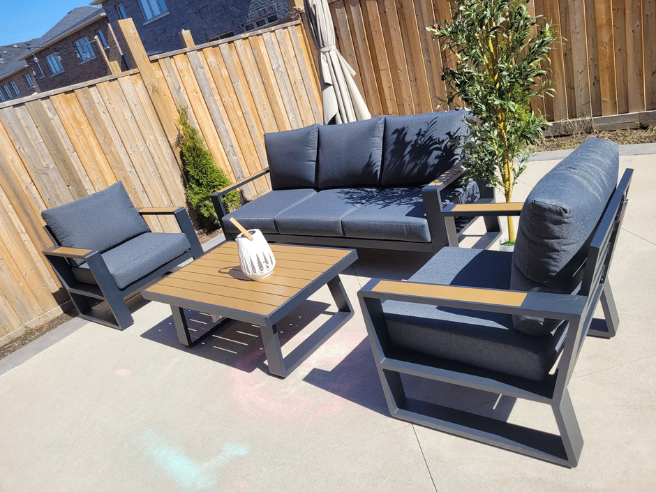 KJARLIGHET  Modern 5-Seater Aluminum Patio Set with Polywood Coffee Table