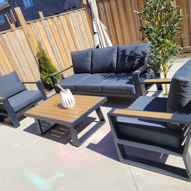 KJARLIGHET  Modern 5-Seater Aluminum Patio Set with Polywood Coffee Table