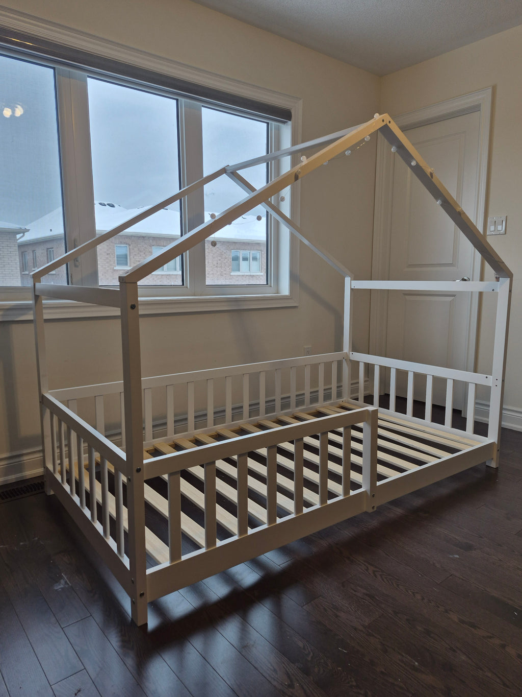 Double Luna House Montessori Floor Bed – White Wood Frame