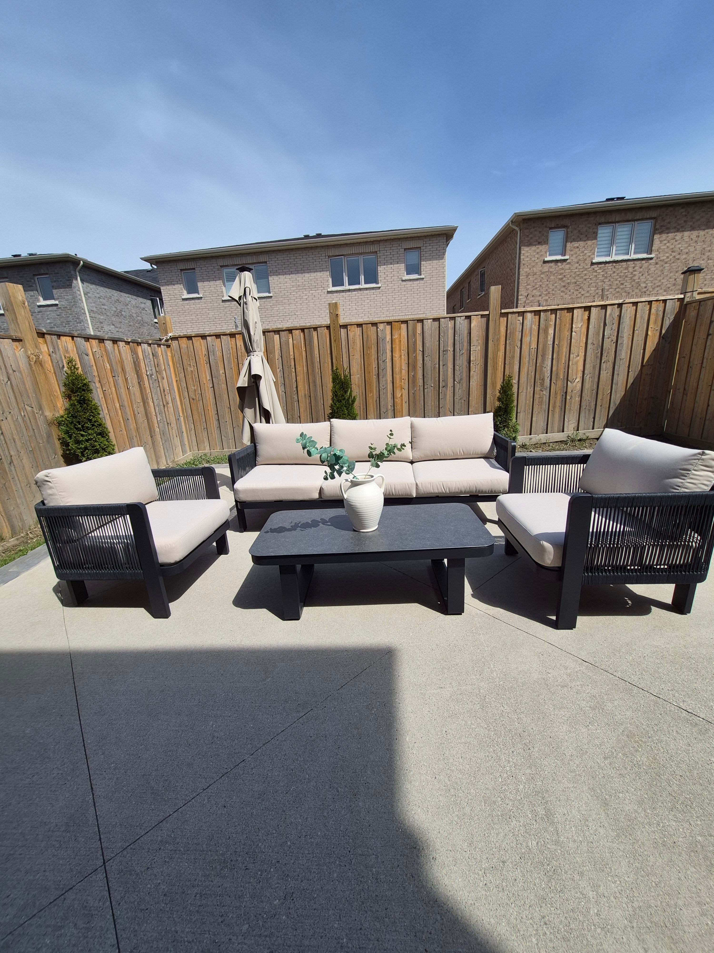 EVENTYR Modern 5-Seater Aluminum Patio Set with Tempered Glass Coffee Table
