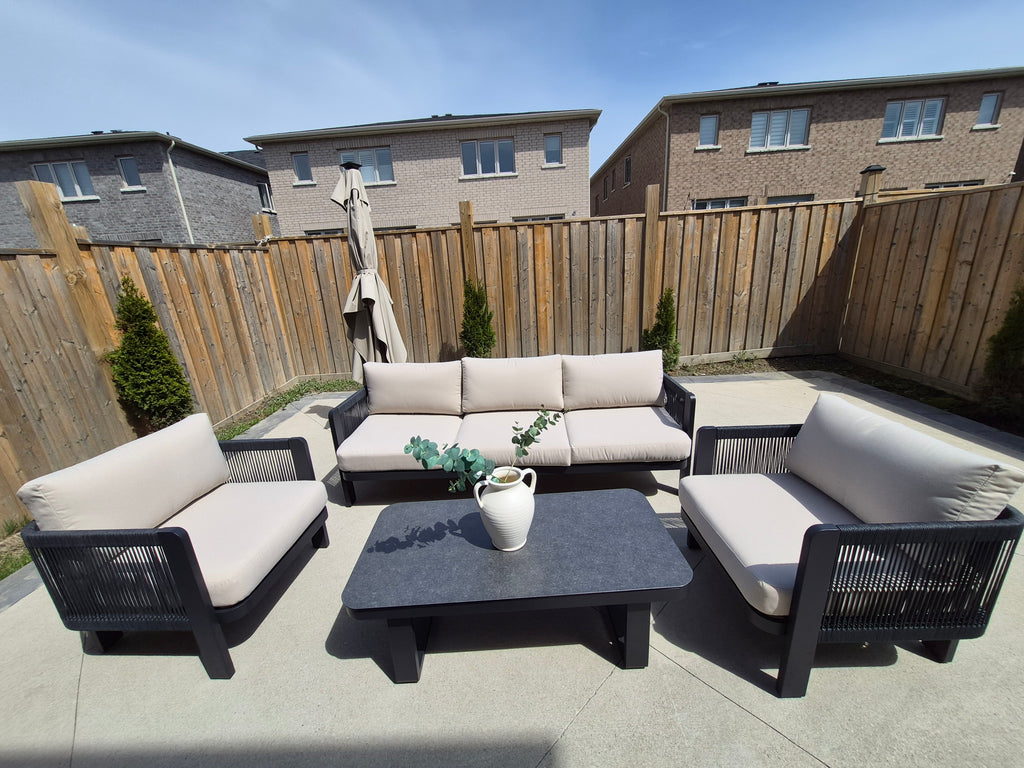 EVENTYR Modern 5-Seater Aluminum Patio Set with Tempered Glass Coffee Table
