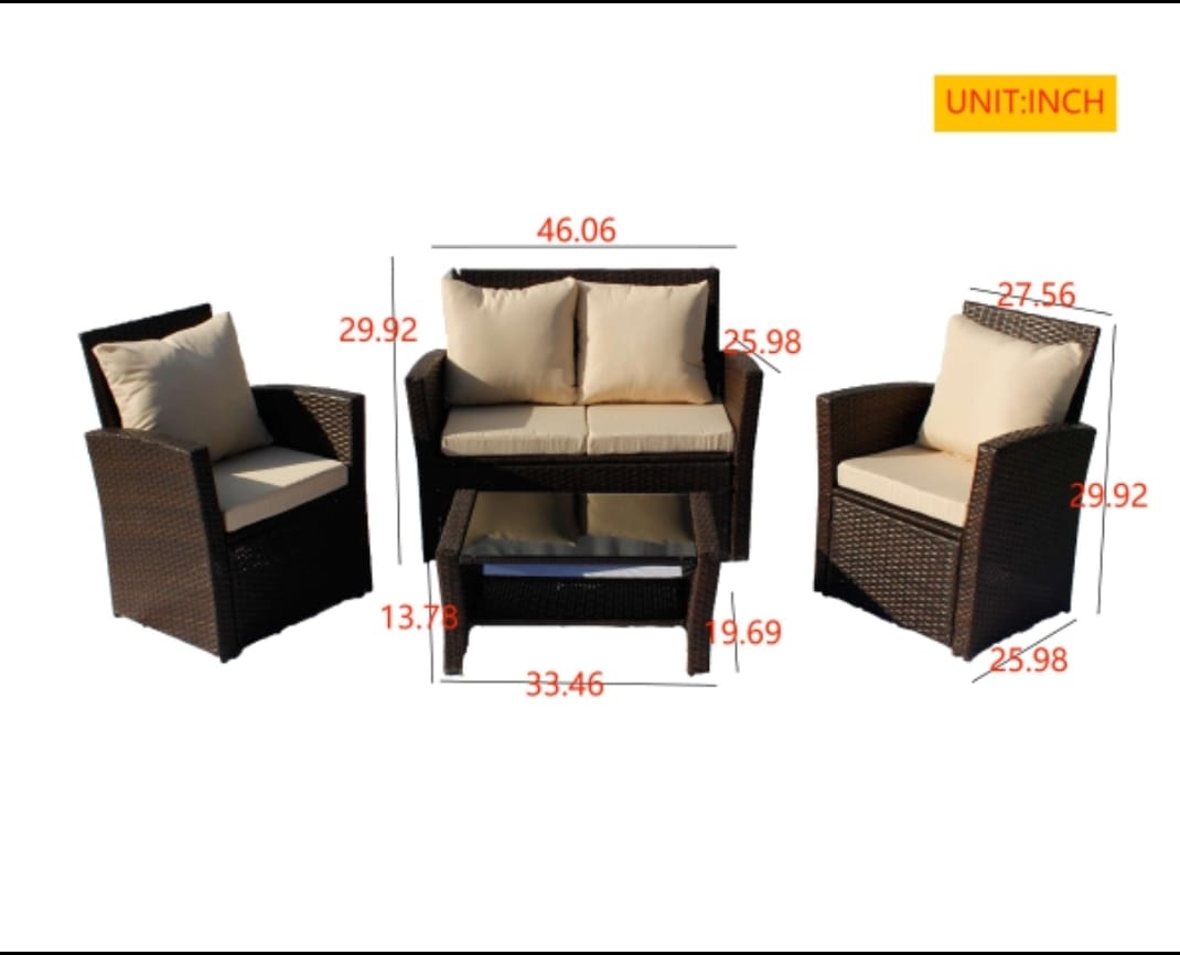 4 PC RATTAN PATIO SET - GREY