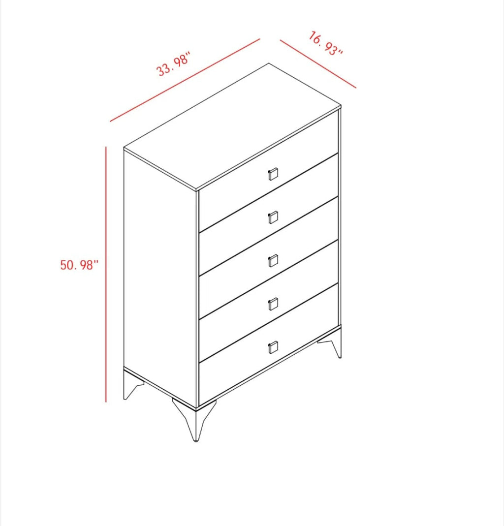 Noon nightstand with 2 drawers in natural oak finish with black square pull handles and tapered metal legs