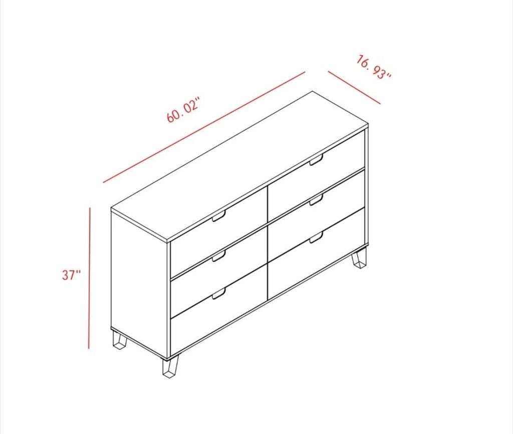 6-Drawer Double Dresser in charcoal finish with integrated pull handles and smooth-glide mechanism
