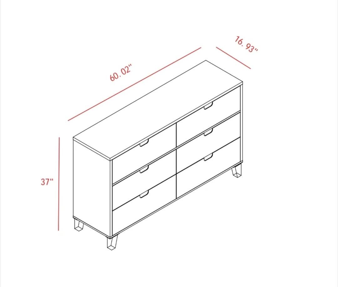 6-Drawer Double Dresser in charcoal finish with integrated pull handles and smooth-glide mechanism