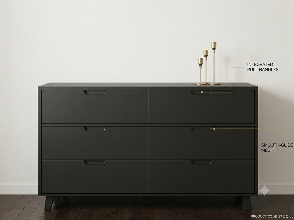 6-Drawer Double Dresser – dimension diagram showing 60.02" width, 16.93" depth, 37" height