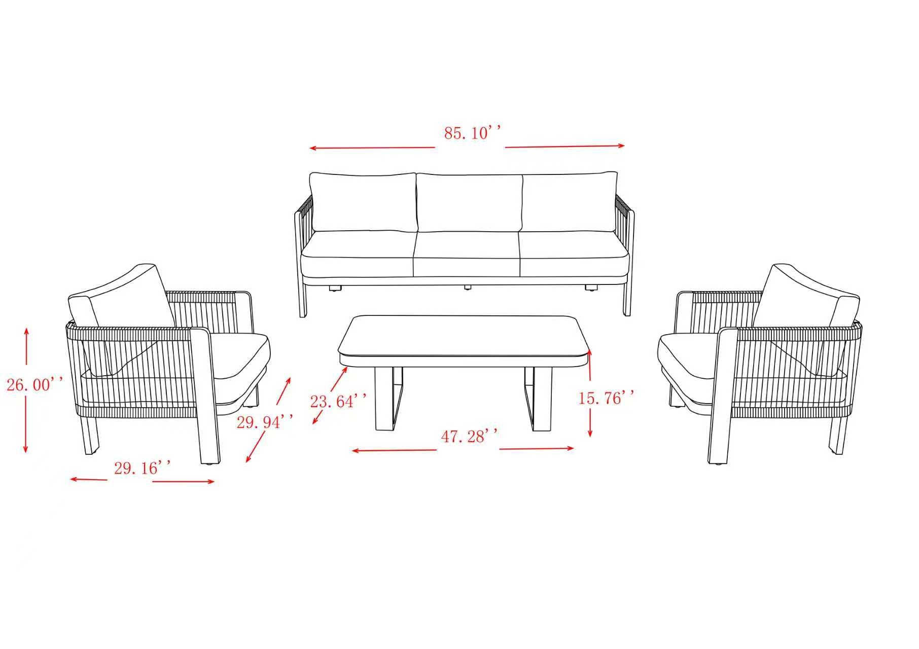 EVENTYR Modern 5-Seater Aluminum Patio Set with Tempered Glass Coffee Table