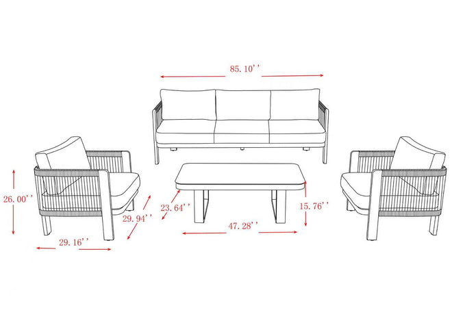 EVENTYR Modern 5-Seater Aluminum Patio Set with Tempered Glass Coffee Table