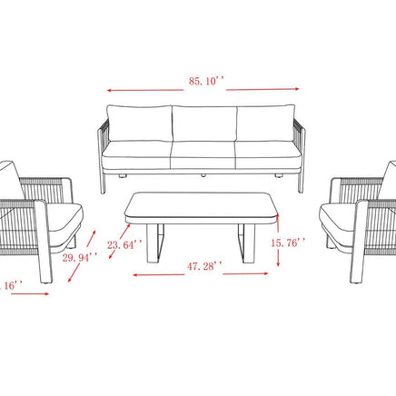EVENTYR Modern 5-Seater Aluminum Patio Set with Tempered Glass Coffee Table