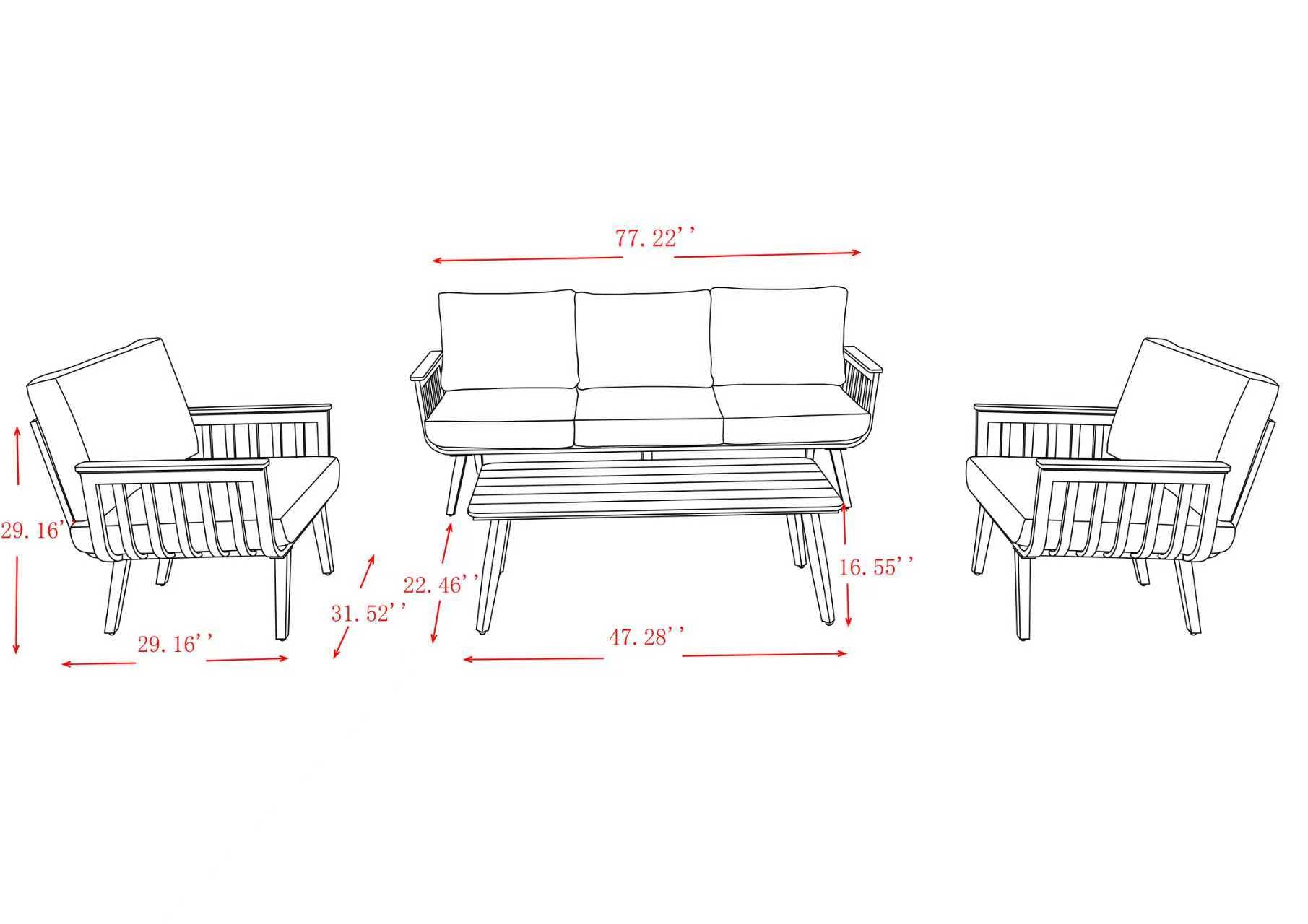 SKJEBNA Modern 5-Seater Aluminum Patio Set with Polywood Coffee Table