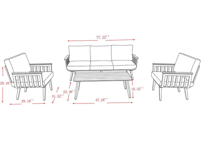 SKJEBNA Modern 5-Seater Aluminum Patio Set with Polywood Coffee Table