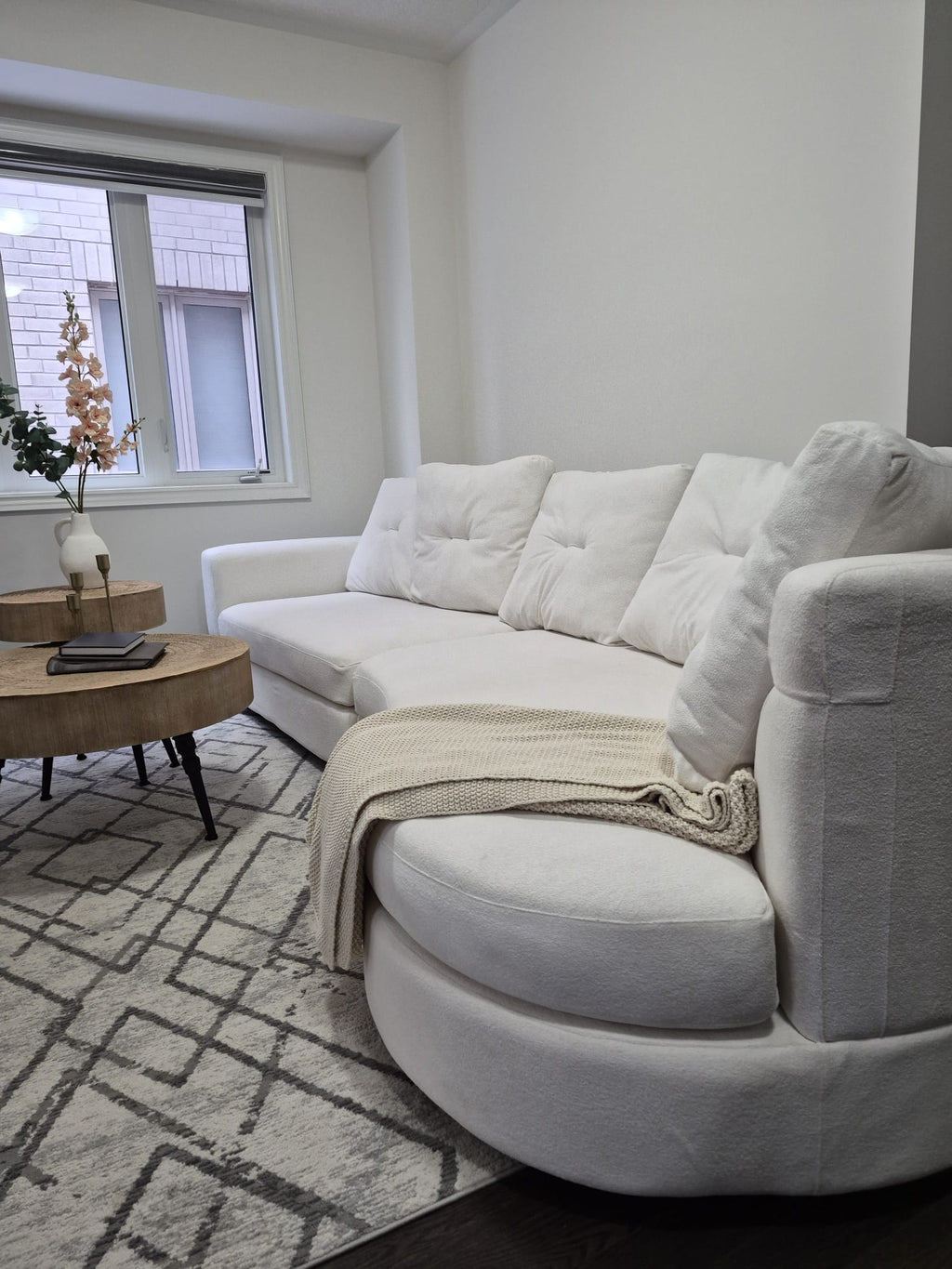 Luna Crescent Sofa – 135” Chenille Curved Lounge