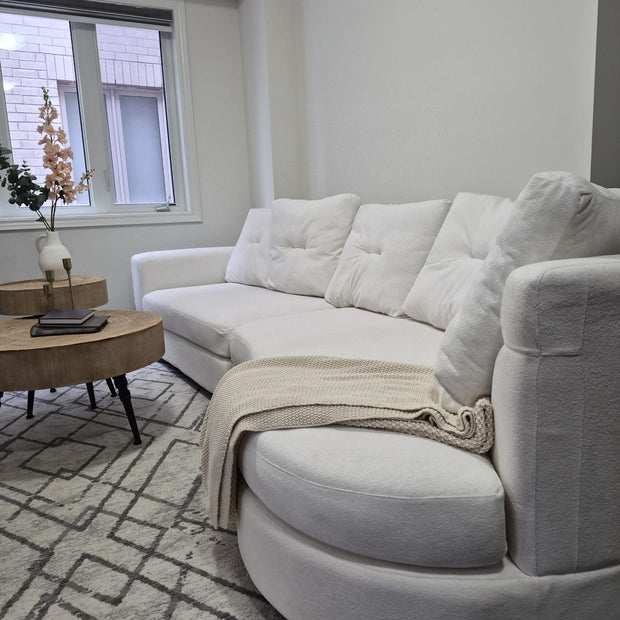 Luna Crescent Sofa – 135” Chenille Curved Lounge