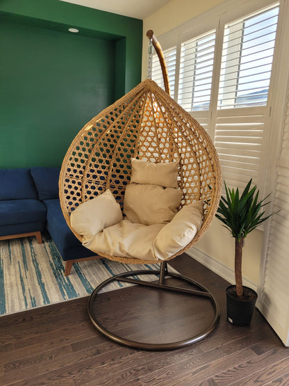 ARDYNAMIC AMARA EGG SWING CHAIR LIGHT BROWNAR Dynamic CaConstructed from Strong Powder Coated Steel Frame and Commercial Grade Hand Woven All-weather PE Rattan Wicker Cushion made from outdoor fabric and filled with soft Patio furnitureARDYNAMIC AMARA EGG SWING CHAIR LIGHT BROWNAR Dynamic