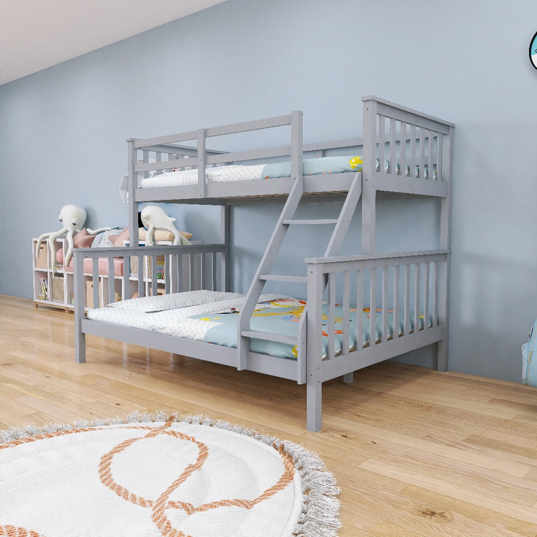 ARDYNAMIC single over double bunk bed with convertible design and slatted headboards in child’s bedroom