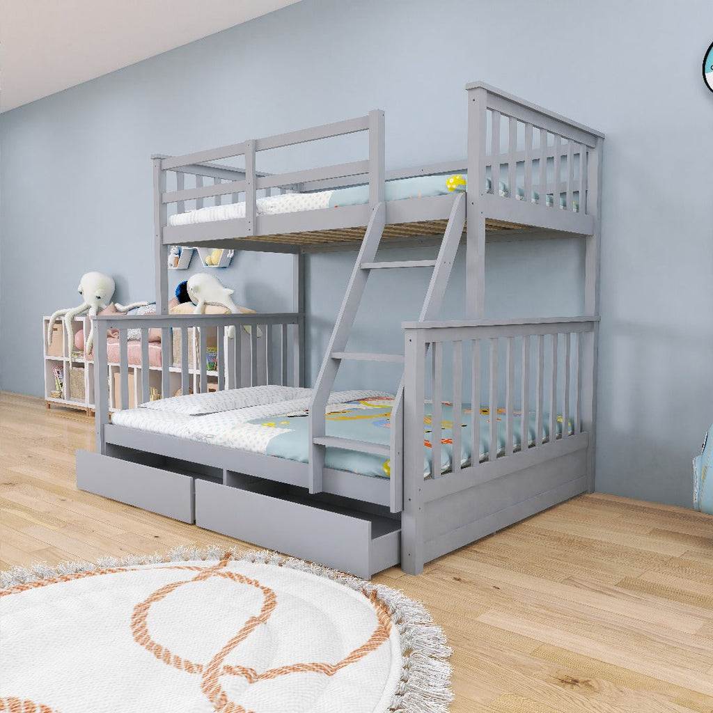 ARDYNAMIC Single Over Double grey convertible bunk bed with drawers and slatted headboards