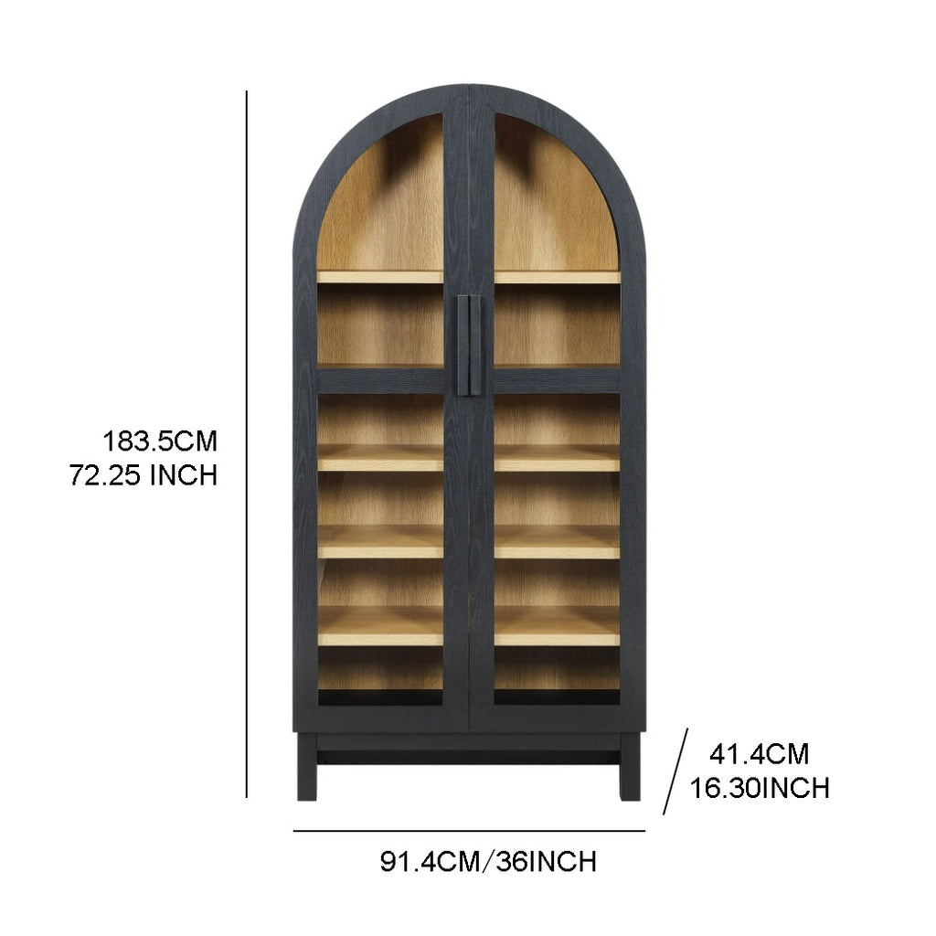 Solid Wood Frame Arch Cabinet, Black Finish