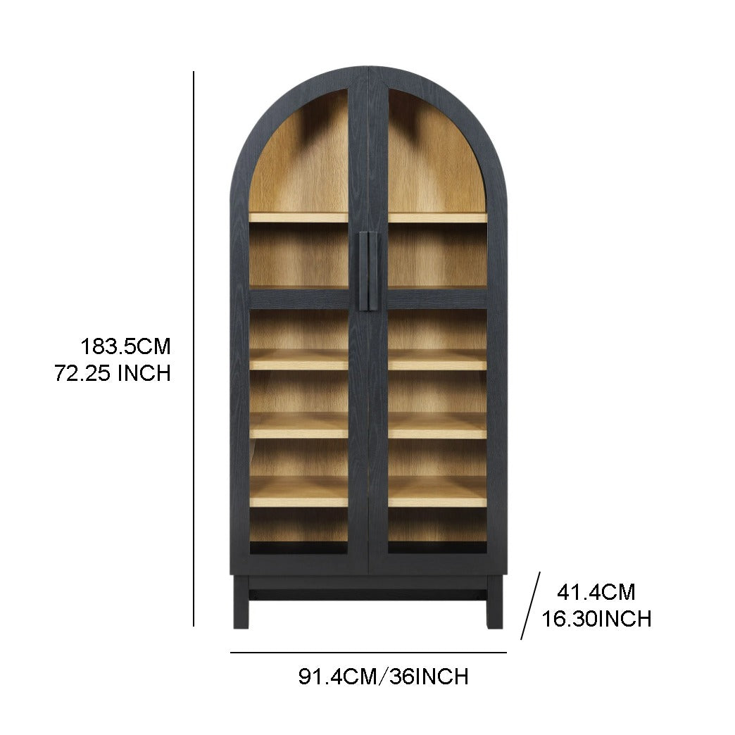 Solid Wood Frame Arc Cabinet, Black Finish