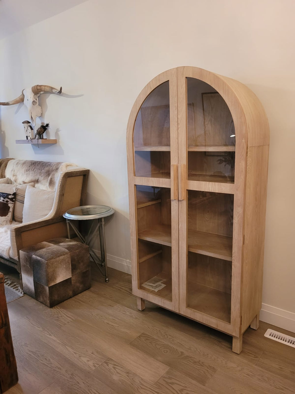 Solid Wood Frame Arch Cabinet, Black Finish