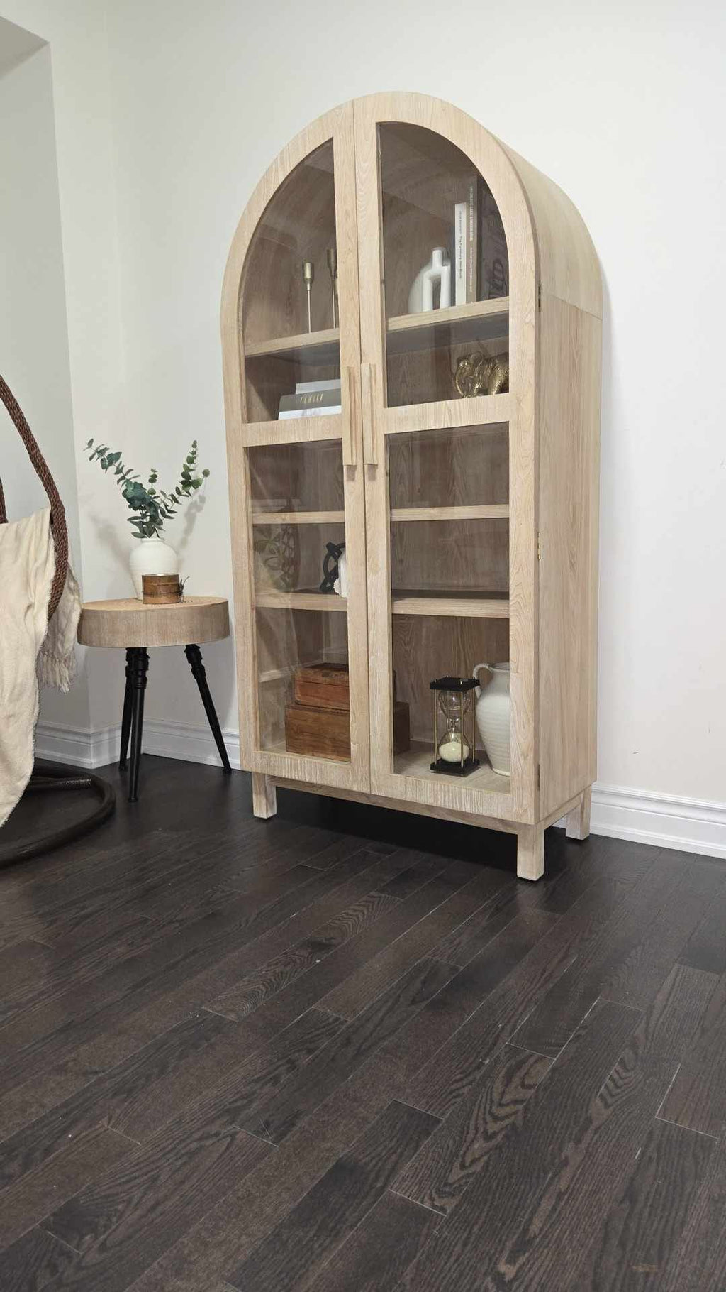 Solid Wood Frame Arch Cabinet, Black Finish