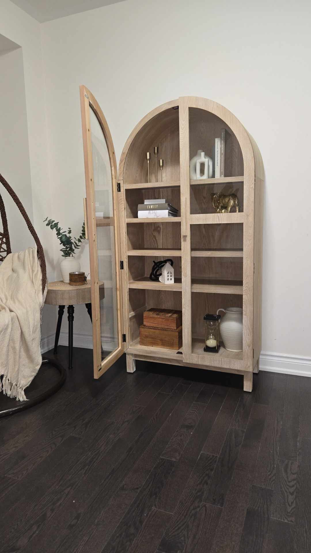 Solid Wood Frame Arch Cabinet, Black Finish
