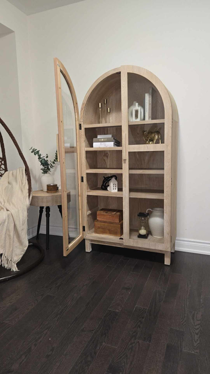 Solid Wood Frame Arch Cabinet, Black Finish