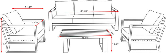 KJARLIGHET  Modern 5-Seater Aluminum Patio Set with Polywood Coffee Table