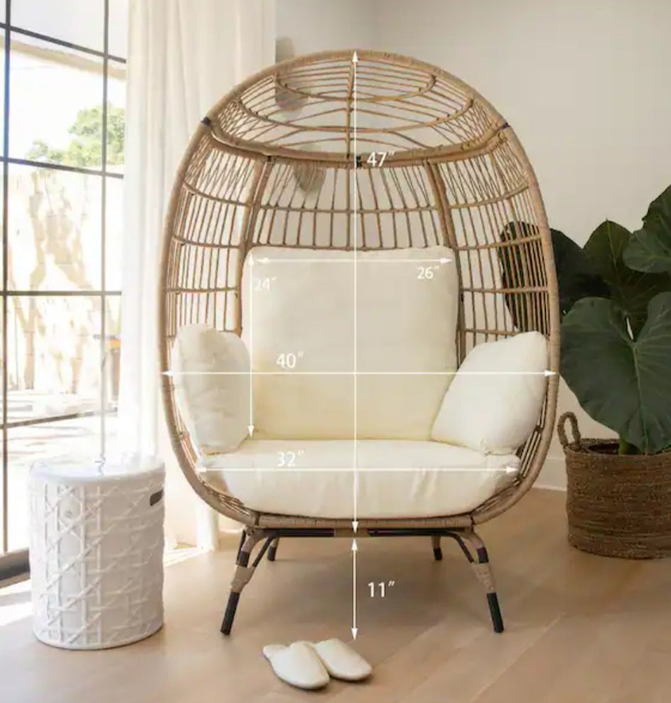 40 in. W Oversized Wicker Egg Chair Patio Backyard Living Room Indoor/AR Dynamic CaBring an effortless sense of style and comfort to your outdoor backyard or interior space. This gorgeous egg shape chair is constructed with a delicate wrapped WickePatio furniture40AR Dynamic