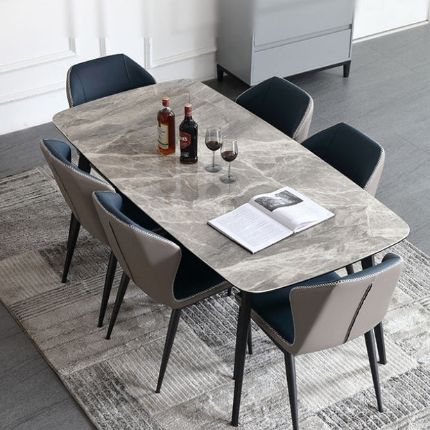 7 PC DINING TABLE SETAR Dynamic Ca7PC Dining Set White Marble Finishing - 1 dining table with six grey or beige chairsLiving Room7 PC DINING TABLE SETAR Dynamic Ca