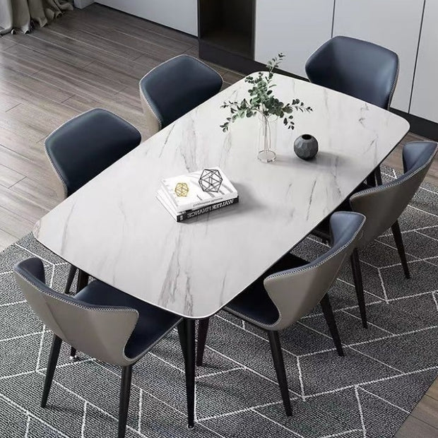 7 PC DINING TABLE SETAR Dynamic Ca7PC Dining Set White Marble Finishing - 1 dining table with six  beige chairsLiving Room7 PC DINING TABLE SETAR Dynamic Ca