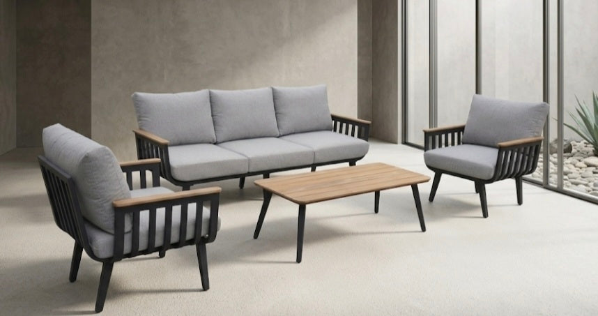 SKJEBNA Modern 5-Seater Aluminum Patio Set with Polywood Coffee Table