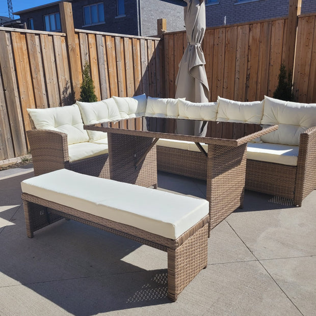 6-PIECE WICKER OUTDOOR PATIO SET WITH CUSHIONS