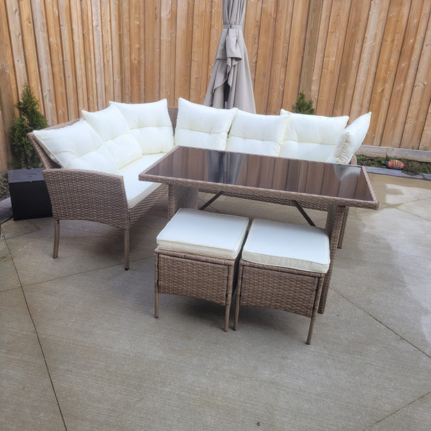 Garden Outdoor 7 pc Lounger Set Dark Light Wicker with Beige Cushion