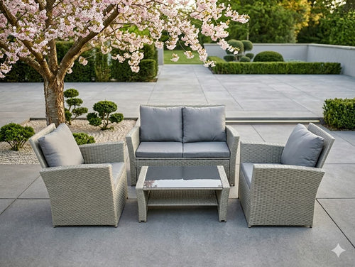 4 PC RATTAN PATIO SET - GREY